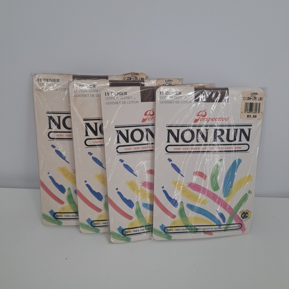VTG Perspective Non Run Pantyhose Lot of 4 Spice Size C Sheer 15 Denier Retro